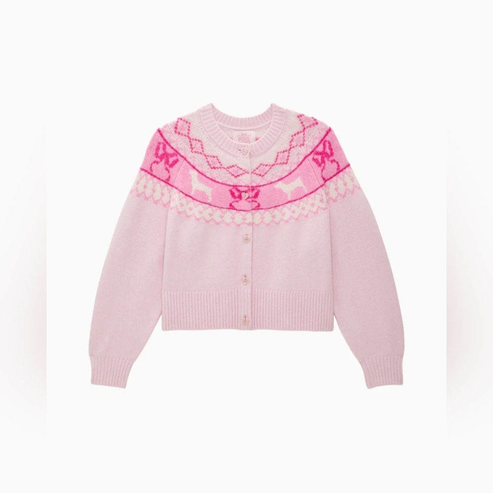 PINK x LoveShackFancy Fairisle Boxy Crew Cardigan Sweater